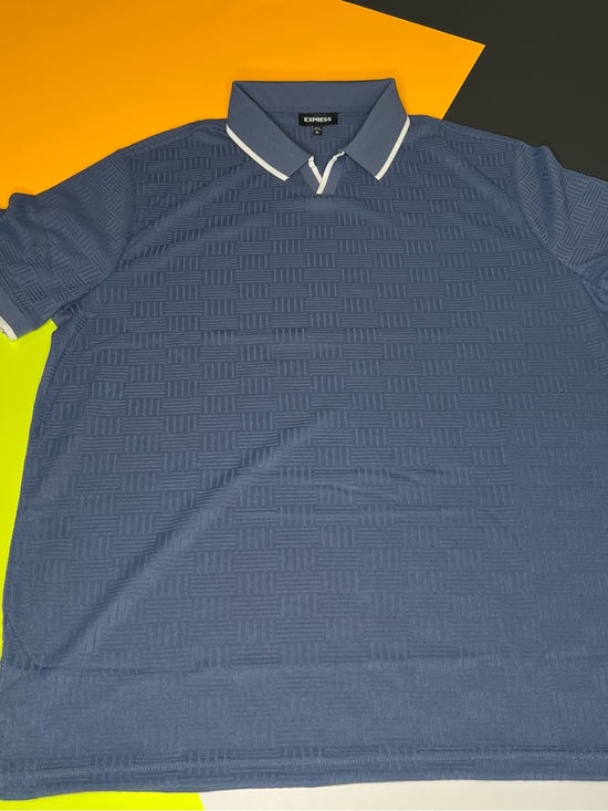 Express Other - Express Men's Slate Blue Polo with White-Trim Collar